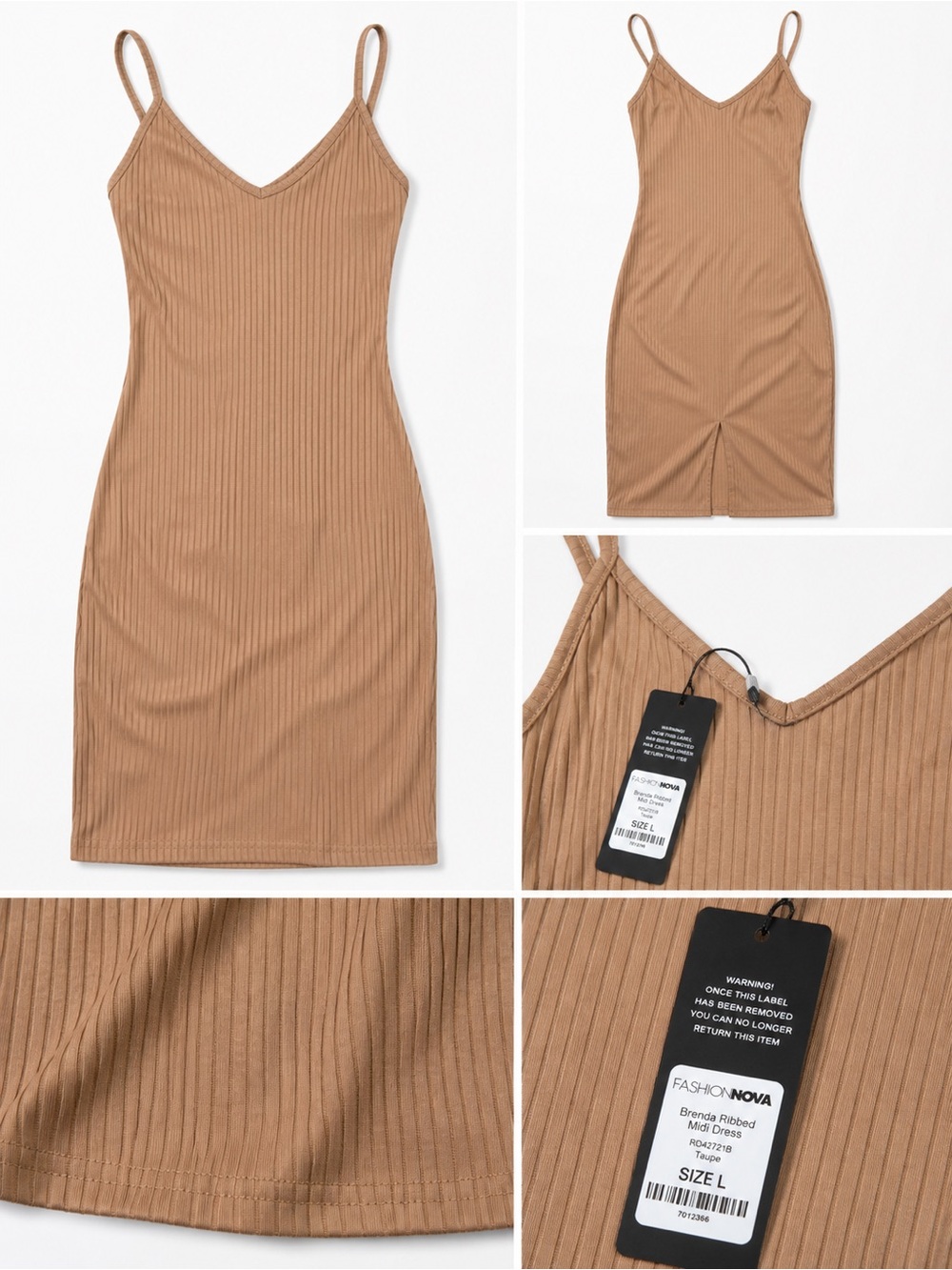 Fashion Nova Ribbed Slip Midi Dress - Camel - Picture 2 of 3